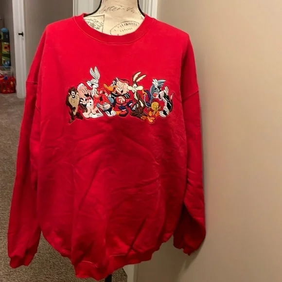 EUC 1990’s Vintage Warner Bros Looney Tunes Embroidered characters sweatshirt XL - Picture 1 of 5